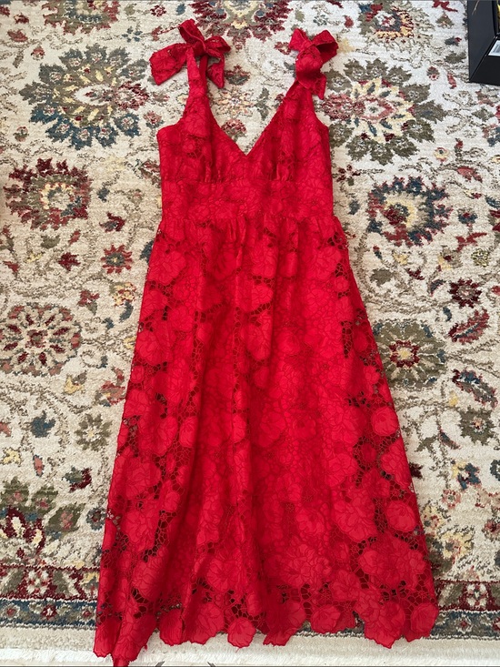 Layered With Love Dresses & Skirts - Red Lace Tie-Shoulder Midi Dress size M